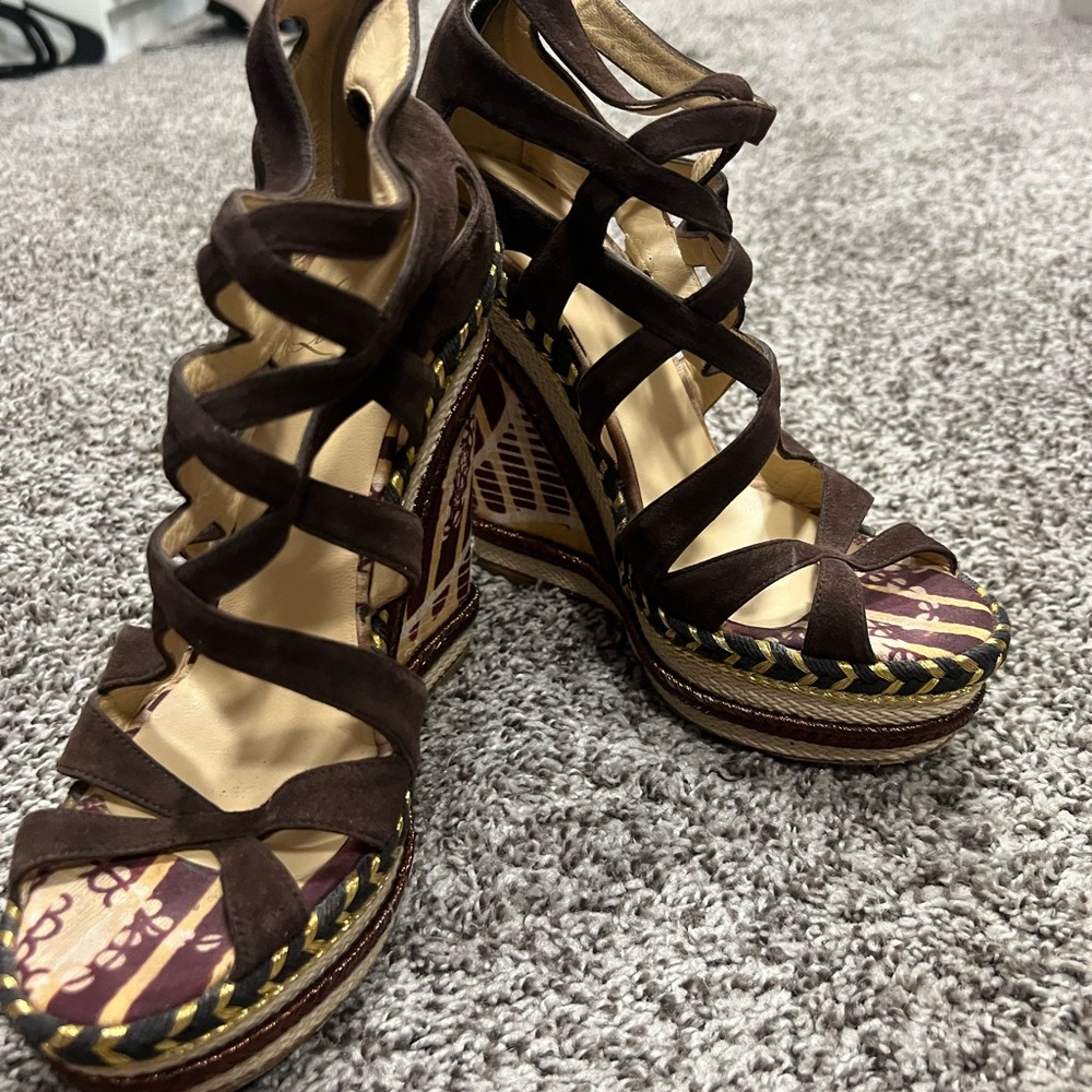 Brown Strappy Wedge Sandals